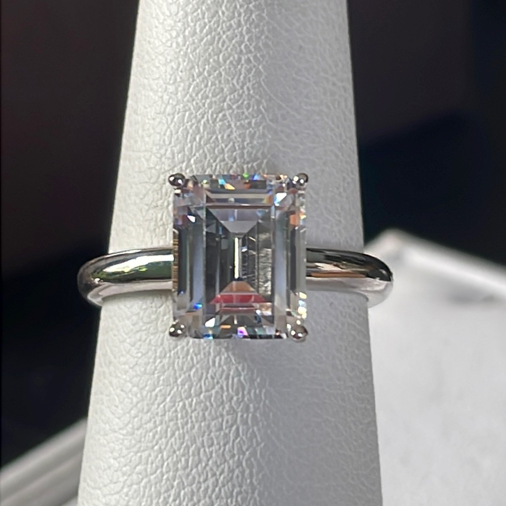 Anna Zuckerman Luxury Sterling Silver Emerald Cut Solitaire Ring
